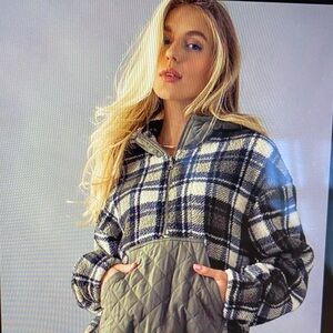 Love Tree Olive Green, Black and White Plaid Quilted Jacket - Size Small - NWT